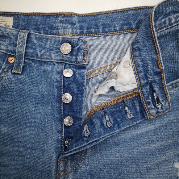 Levi's 501 Ladies Size 25/32 Button Front Distressed Light Wash Blue Jeans - Picture 13 of 16